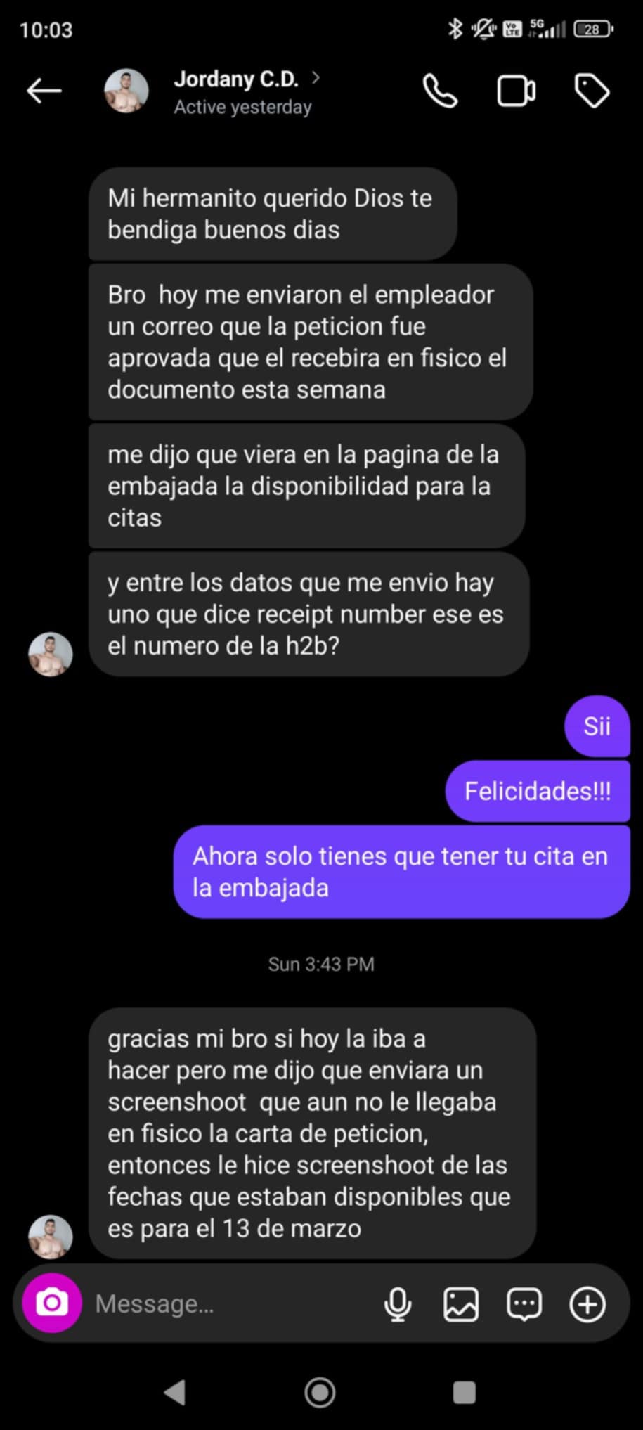 Mensaje de Jordany sobre su cita en la embajada