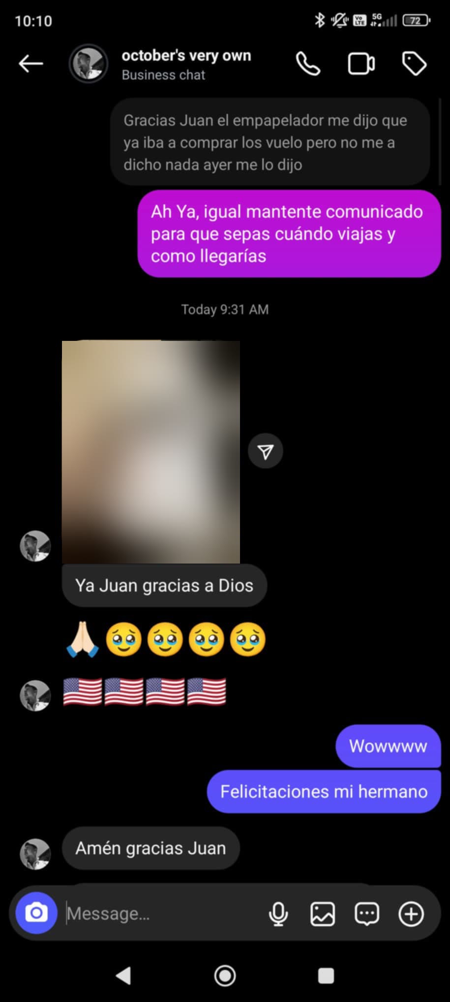 Mensaje de un alumno agradecido por su visa aprobada