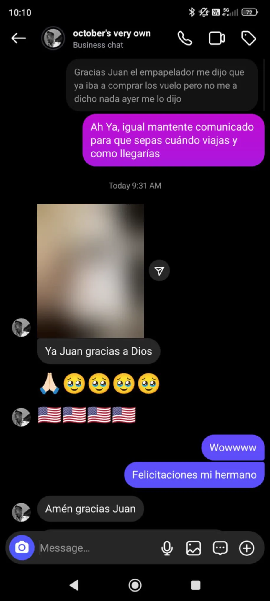 Mensaje de un alumno agradecido por su visa aprobada